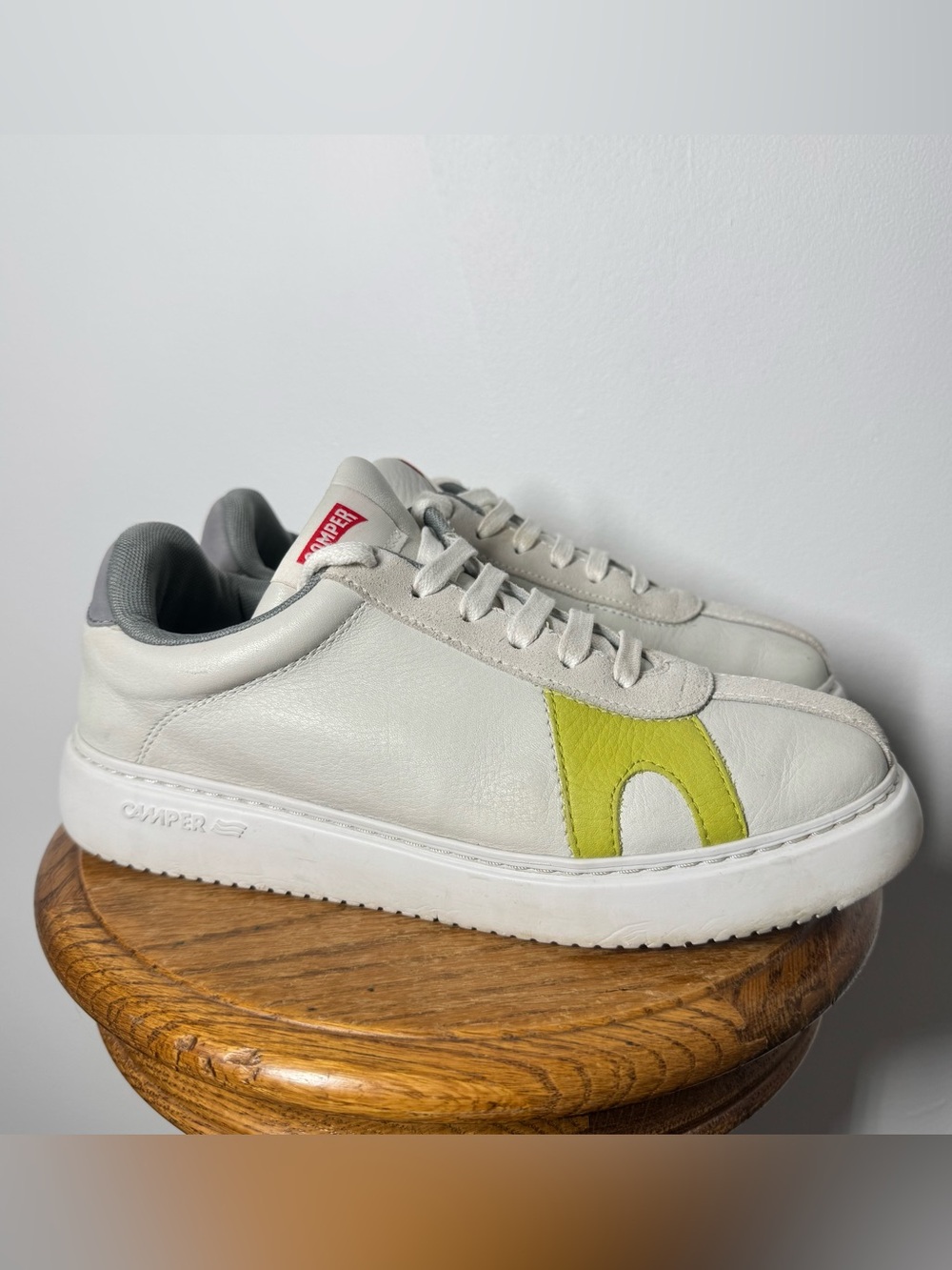 Camper K21 Leather Lace up retro Sneaker White Lime Runner Eu 40 USA 7 M -9W